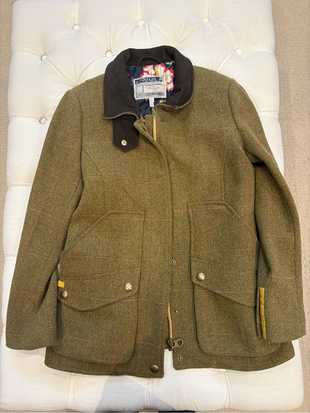 Joules Olive Tweed Utility Field Jacket with Dark Collar